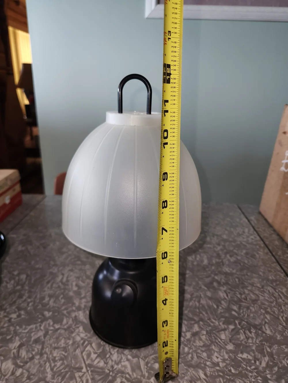 Black Lantern Table Light with Frosted White Shade